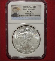 2013 Silver Eagle  MS70 First Release   NGC