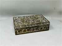 etched brass & wood cigarette box