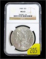 1900 Morgan dollar, NGC slab certified MS-63