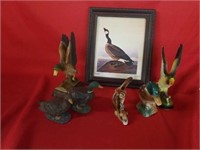 CERAMIC DUCKS AND A GOOSE PICTURE