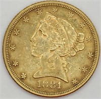 1881 Five Dollar Liberty  Head Gold Half Eagle