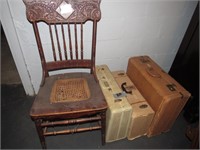 ANTIQUE WOODEN CHAIR VINTAGE LUGGAGE