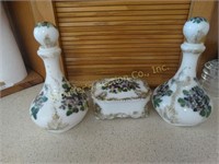 Hand painted decanters (one stopper chipped) and