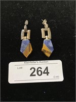 .950 Silver Blue & Brown Stone Earrings.