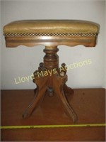 Antique Carved Wood Swivel Piano Stool