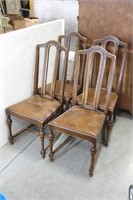 Set of (4) Vintage Oak Chairs w/ Leather Seats