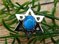 TURQUOISE STAR OF DAVID PENDANT ROCK STONE LAPIDAR