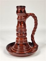 1991 FOLTZ REDWARE ROPE HANDLE CANDLE STICK
