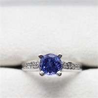 Certified 14K Tanzanite(0.9ct) Diamond(0.12ct) Rin