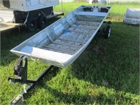 1153) 14' aluminum flat bottom boat & trailer