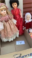Five dolls, red one is 24 inches tall