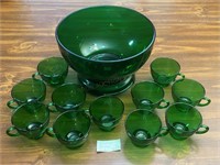 Vintage Forest Green Anchor Hocking Bowl & Cups