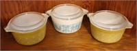 3 Pyrex bowls w/ lids- Butterprint & Square Flower