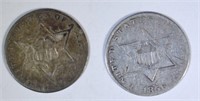 1856 & 57 3-CENT SILVERS, VF