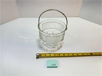Vtg Glass Ice Bucket with Hammered Aluminum Handle
