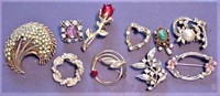 10 Brooches & Pins Rhinestones Pearls