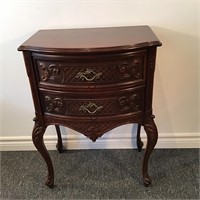 FRENCH STYLE 2 DRAWER MAHOGANY SIDE TABLE
