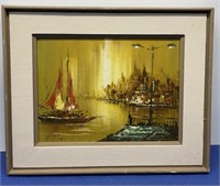 “Sailing By the City “ Painting 22 x 18” , Signed