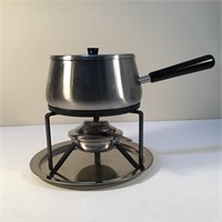 VINTAGE SWISS CHROME FONDUE SET W TRAY