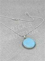 Turquoise & silver pendant & chain