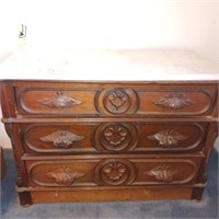 VICTORIAN MARBLE TOP DRESSER WITH CARVING
