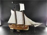 Wood model of a pirate ship, double masted, with w