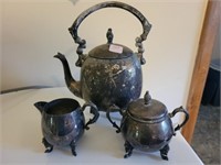 SHERIDAN SILVERPLATE TEAPOT, CREAMER AND SUGAR