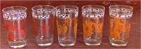 5 vintage juice glasses - Farm/circus theme