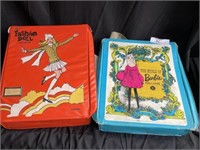 Two Vintage Barbie cases with clothes