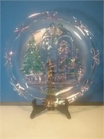 Heavy round glass Christmas tree scene platter