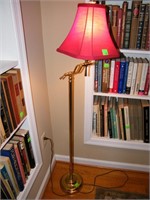 BRASS POLE LAMP WITH RED SHADE