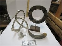 Assorted artwork and horn