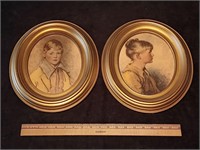 (2) Vintage Oval Pictures. 11.5" x 13".