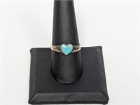 .925 Sterling Turquoise Heart Ring Sz 9