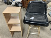 Wood Stool w/Attached Lawnmower Seat+2Shelf Stand