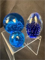 Set of 3 Swedish Blue Glass Art