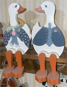 (2) Vintage Folk Art Courting Country Goose Couple