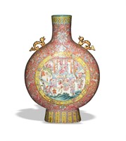 Large Chinese Famille Rose Moon Flask, 19th C#
