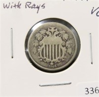 1866 SHIELD NICKEL WITH RAYS