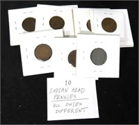 10 DIFFERENT DATE INDIAN HEAD CENTS