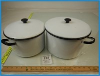 2 WHITE ENAMEL POTS