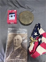 Brass Tin w/ Sewing Supplies, Franklin Roosvelt Pu