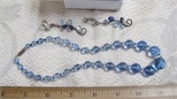 2pc. 7" blue glass bead necklace & 2 1/2" earrings