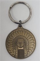 1990s Brass Chief Illini Medallion Keychain