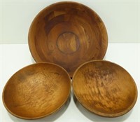 * 3 Vintage Wood Bowls