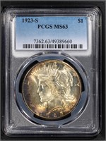 1923-S $1 Peace Dollar PCGS MS63 Color Toner!