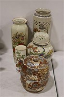 ASIAN VASES AND BISCUIT JAR