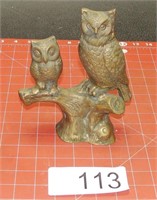 Vintage Brass Owls on Perch Sculpture