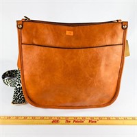 Camel Colored Saddle Bag w/ Leopard Strap