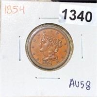 1854 Braided Hair Large Cent CHOICE AU